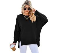 SotRong Oversized Sweatshirt Women Long Sleeve Pullover Tops Ladies Sweatshirts Without Hood Plain Crew Neck Jumper Loose Casual Y2k T Shirt with Side Split Black XL