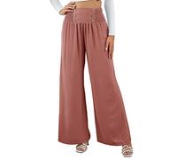 SotRong Palazzo Pants for Women UK Flared Draping Pleated Trousers Elasticated Waist Pull On Wide Leg Chiffon Culottes Flowy Holiday Beach Pants Casual Loose Pants Cozy Pyjama Bottoms Pink 2XL
