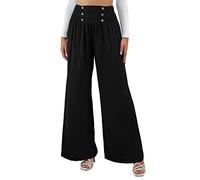SotRong Palazzo Trousers Women Black Baggy Flared Wide Leg Trousers Elasticated Waist Pull On Summer Culottes Lightweight Flowy Draping Boho Beach Pants Loose Yoga Lounge Pants Cozy Pyjama Bottoms M
