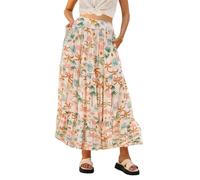 SotRong Paloma Brown Green Tropical Print Boho Maxi Skirt High Waist Tiered Flowy Skirt with Pockets Summer Beach Vacation Long Skirt Lightweight Pleated A-Line Skirt for Holiday Wear M