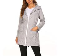 SotRong Raincoat Womens Waterproof Rain Jacket Lightweight Packable Showeproof Hooded Rain Coats Windbreaker Running Jacket Windproof Outdoor Trench Coats for Walking Camping Grey S