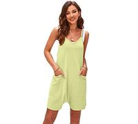 SotRong Solid V-neck Sling Pocket Short Jumpsuit for Women Uk Hot Shot Onesie Jersey Playsuit Summer Boho Romper Loose Baggy Cami Overalls Yellow M
