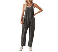 SotRong Summer Casual Sleeveless Baggy Jumpsuits for Women Uk V Neck Jersey Romper Wide Straps Tank Playsuit Solid Color One Piece Hot Shot Onesie with Pocket Dark Grey XL