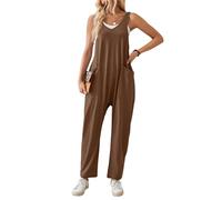 SotRong Summer Jumpsuit for Women Uk Casual Leisure Sleeveless V Neck Jersey Rompers Wide Leg Solid Harem Playsuits Baggy Loose Tank Overall with Pockets