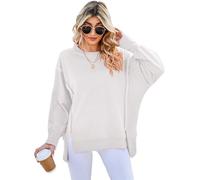 SotRong Sweatshirts for Women UK Oversized Pullover Sweatshirt Crewneck Long Sleeve Tops Baggy Loose Fit Teen Girl Y5K T Shirts with Side Split White XL