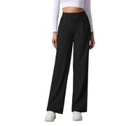 SotRong Trouser Style Yoga Pants for Women UK Wide Straight Leg Stretch Solid Plain Leisure Trousers High Elasticated Waist Pull On Casual Business Office Work Dressy Trousers with Pocket Black L