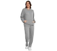 SotRong Waffle Knit Kangaroo Pocket Drop Shoulder Hooded Loungewear Set Two Pieces Matching Leisure Suits Loose Baggy Travel Outfit Airport Set Full Tracksuit Set Comfy Pajamas Homewear Sleepwear