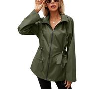 SotRong Waterproof Jackets Womens Lightweight Packable Rain Coats for Women Windbreaker Showerproof Zipper Jackets Casual Running Walking Hoodie Trench Coat Ladies Fashion Outerwear Army Green XL