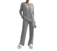SotRong Wide Leg Ripped Lounge Wear Sets for Women Uk Ladies Leisure Suits Two Piece Outfit Tracksuit Set Long Sleeves V Neck Baggy Pullover Tops Elastic Waist Long Pants Light Grey XL