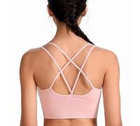 SotRong Women Padded Sports Bra Breathable Wireless Mid Impact Running Yoga Bras Seamless Push Up Gym Croptop Pink S