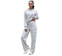 SotRong Women's 2 Piece Sweatsuit Tracksuit Set Oversized Crewneck Sweatshirt & Wide Leg Cargo Jogger Pants with Drawstring Casual Leisure Suits Cozy Winter Loungewear Grey XL