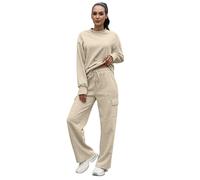 SotRong Women's Athleisure Tracksuit Set Oversized Crewneck Sweatshirt and Drawstring Jogger Pants with 4 Cargo Pocket Cozy Winter Co Ord 2 Piece Lounge Set