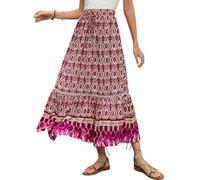 SotRong Womens Boho Maxi Skirt High Waist Flowy Long Elastic Waist Ethnic Print Summer Beach Lightweight Pleated A-Line Casual Vacation Bohemia Skirts Purple S