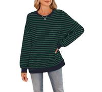 SotRong Womens Classic Striped Crewneck Sweatshirt Long Sleeve Casual Oversized Pullover Top Preppy Style Fall Spring Transition T Shirts Green XL