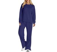 SotRong Womens Crewneck Tracksuit Set Solid Color Two Piece Winter Autumn Thick Outfit Cozy Loungewear Set Oversized Baggy Jogger Activewear Sportswear Co Ord Set Sweatshirt & Sweatpants Navy M