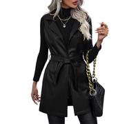 SotRong Womens Faux Leather Belted Waistcoat Urban Chic Lapel Sleeveless Vest Blazer Jacket Longline Open Front V-Neck Gilets Trendy Outerwear for All Season Black L
