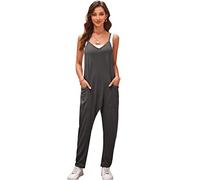SotRong Womens Harem Jumpsuits Ladies Sleeveless One Pieces Baggy Playsuit Hot Shot Onesie Solid V-neck Sling Romper Casual Loose Summer Overall Dark Grey XL