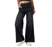 SotRong Women's High Rised Wide Leg Jeans with Elastic Waistband Relaxed Fit Pull On Baggy Straight Palazzo Denim Trousers Soft Loose Stretchy Curve Jean Sweatpant M Dark Grey