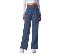 SotRong Womens High Waist Straight Wide Leg Dress Pants Solid Plain Pull On Work Trousers with Pockets Stretch Business Casual Pleated Palazzo Pants Comfortable Office Slacks Blue L