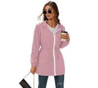 SotRong Womens Lightweight Thin Packable Hooded Waterproof Jacket Foldable Pack Away Rain Coat Rainproof Zip-Up Windbreaker for All Seasons Pink L
