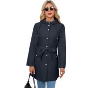 SotRong Womens Lightweight Waterproof Rain Jacket Long Trench Coat Belted Raincoats with Hoods Stylish Rainwear for All Seasons Navy Blue S