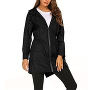 SotRong Womens Summer Thin Lightweight Waterproof Jacket Packable Breathable Hooded Rain Jacket Outdoor Windbreaker Softshell Walking Hiking Jacket with Pockets Black S