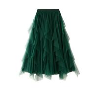SotRong Women's Tulle Skirt Elastic High Waist Tiered Irregular Overlay Layered Mesh Ballet Prom Party Tulle Tutu A-line Midi Skirt Green