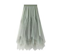 SotRong Women's Tutu Tulle Skirt Elastic High Waist Tiered Layered Mesh Ballet Wedding Party Prom Midi A-line Pleated Calf Skirt Green