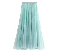 SotRong Women's Tutu Tulle Skirt Elastic High Waist Tiered Layered Mesh Ballet Wedding Party Prom Midi A-line Pleated Calf Skirt Light Green