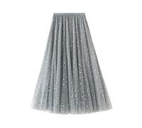 SotRong Women's Tutu Tulle Skirt Star Print Elastic Waist Overlay Layered Mesh A-Lined Flowly Midi Skirts Grey One Size