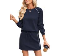 SotRong Womens Two Pieces Matching Athletic Skirt Set with Shorts Underneath Casual Long Sleeve Crewneck Sweatshirts and Matching Drawstring Mini Skort Sporty Tennis Rugby Outfits Navy Blue M