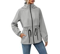 SotRong Womens Waterproof Jackets Lightweight Hooded Rain Jacket Thin Summer Showerproof Rain Coat Breathable Fishing Hiking Walking Traveling Climbing Jackets Grey S