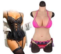 SoTUCR Crossdressing Silicone Bodysuit D Cup With Fake Vagina Breast Forms Realistic Swimming Suit Style for Transgenders,Color 1,Cotton Basic D Cup