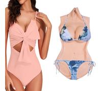 SoTUCR Full Silicone Bodysuit Crossdressing Realistic Breastplate Swimming Suit Style Silk Floss Filling Breast for Cosplay,Color 2,Basic CCup