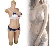 SoTUCR Full Silicone Bodysuit Knee Length Realistic Breastplate Sleeveless Jumpsuit Fake Vaginal Panties for Crossdresser,Color 3,Upgrade zipperDCup