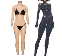 SoTUCR Whole Body Silicone Bodysuit Artificial Fake Boobs High Neck Integrated Shaper Hip Suit for Crossdressers Drag Queen,Color 3,Cotton Upgrade D Cup