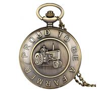 SOTUVO necklace Classic Vintage Tractor Pastoral Farmer Pattern Clamshell Fine Chain Large Quartz Pocket Watch