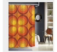 Sotyi-ltd 70s circle design orange background Shower Curtains with 12 Hooks,Durable Mildew Resistant Waterproof Fabric Washable Bathroom Curtain 72" x 72"