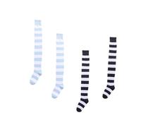 Sotzac Extra Long Striped Thigh High Socks Cute Soft Cotton Over the Knee Retro, Blue & White + Black & White, 9 Tall