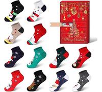Souarts 12 Pairs Christmas Socks Women's Advent Calendar 2023 Women Adult Cuddly Socks Women, Christmas Calendar Christmas Socks with 12 Surprises Gift Set, red