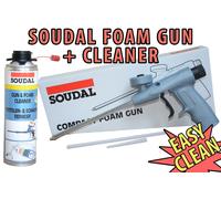 SOUDAL COMPACT PU EXPANDING FOAM GUN APPLICATOR GUN GRADE + 500ML GUN CLEANER