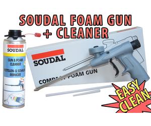 SOUDAL COMPACT PU EXPANDING FOAM GUN APPLICATOR GUN GRADE + 500ML GUN CLEANER