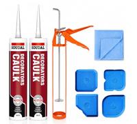 Soudal Decorators Caulk Complete Sealant Kit, White | Sealant Gun, Paintable Flexible Acrylic Silicone, Interior Gap Filler for Skirting, Frames, and Neat Professional Finishing