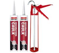 Soudal Decorators Caulk White Set - 2 x 290ml Flexible Filler & Sealant Tubes with Skeleton Caulking Gun | Multi-Purpose Interior Caulk for Walls, Ceilings & Woodwork | Use with Cartridges up to 310ml