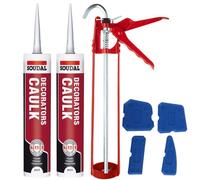 Decorators Caulk White Set - Bundle With Sealant Gun, Silicone Tool Smoothing Set And Soudal White Caulk Gap And Crack Filler Acrylic Silicone Adhesive Sealant