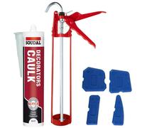 Decorators Caulk White Set - Bundle With Soudal White Caulk Gap And Crack Filler Acrylic Silicone Adhesive Sealant, Sealant Gun And Silicone Smoothing tool