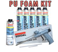 SOUDAL PU EXPANDING FOAM KIT- 5 CANS 750ML + COMPACT GUN + GUN CLEANER 500ML