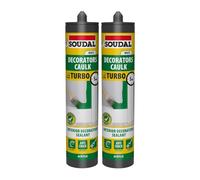 Soudal Turbo Decorators Caulk (2 Pack) - Fast-curing Paintable Flexible Anti-Crack Colourfast Interior Sealant and Filler (290ml) - White
