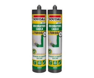 Soudal Turbo Decorators Caulk (2 Pack) - Fast-curing Paintable Flexible Anti-Crack Colourfast Interior Sealant and Filler (290ml) - White