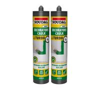 Soudal Turbo Decorators Caulk (2 Pack) - Fast-Curing Paintable Flexible Anti-Crack Interior Sealant And Filler (290Ml) - White